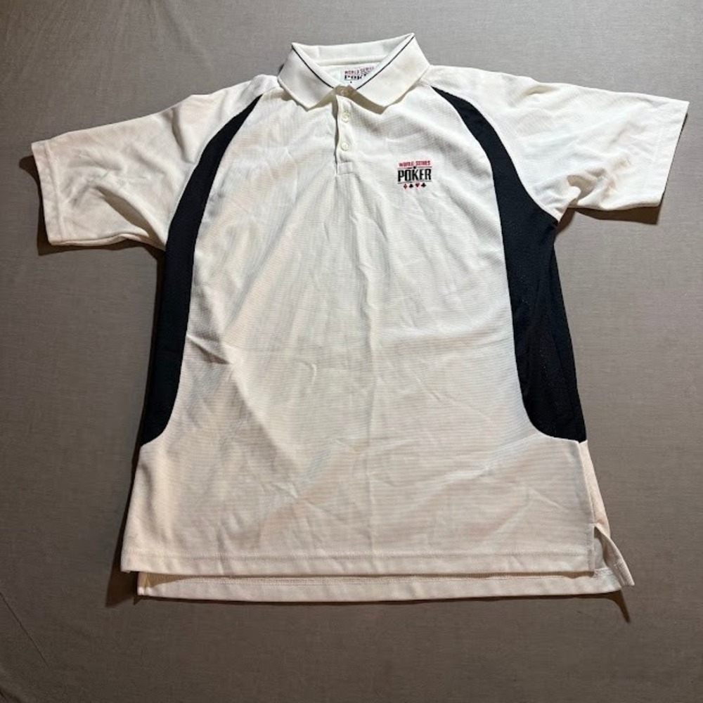 World Series of Poker Antigua White Polo Shirt Men's L Golf Short Sleeve.